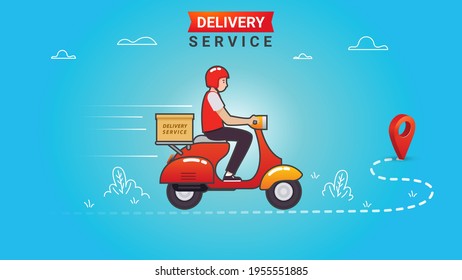 Delivery Service Promotional Banner 
Design, Man Riding Scooter