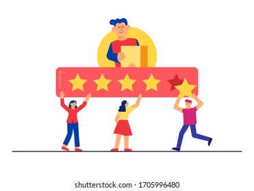 Delivery Service Rating Concept Delivery Guy with Box Flat Design Style Vector Illustration