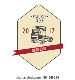 Delivery Service Retro Label with Doodle Styled Drawn Truck and Typographic Text "Delivery Service". Vintage Drawn Truck.