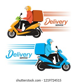 Delivery service ride scooter motorcycle. Flat design vector illustration.