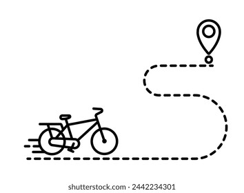 The delivery service route is drawn in a flat style. Transportation of cargo to the destination. Linear pectogram for web design. Track for tracking the parcel. Parcel delivery by bicycle
EPS10