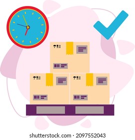 The delivery service sends the boxes with the cargo to the right time. Delivery of boxes. Meet the deadline.