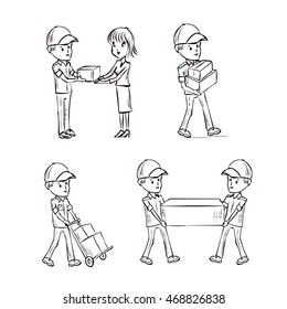 Delivery service set. Hand drawn cartoon vector illustration.