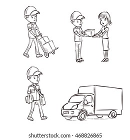 Delivery service set. Hand drawn cartoon vector illustration.