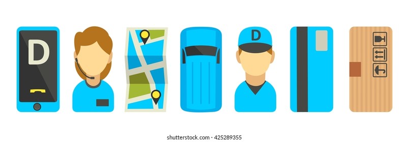 Delivery service set icon. Isolated vector flat illustration for business, info graphic, banner, presentations. Hand drawn design element
