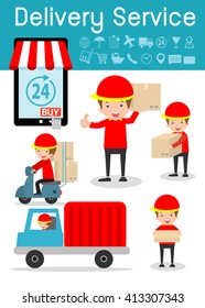 delivery service, set of delivery man, modern design flat character people, delivery business concept, transportation Vector Illustration.