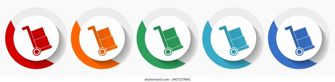 Delivery service, shipping barrow vector icon set, flat icons for logo design, webdesign and mobile applications, colorful round buttons