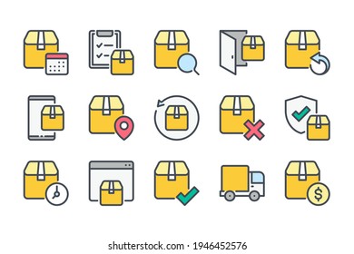 Delivery Service And Shipping Color Line Icon Set. Package Transportation And Logistics Linear Icons. Delivery Box And Express Shipment Colorful Outline Vector Sign Collection.