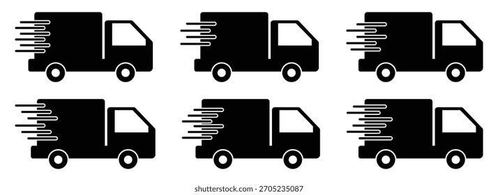 Iconos de envío y servicio de entrega: conjunto de Vectores sólidos con camiones, mensajeros, almacenes y símbolos de seguimiento de pedidos.