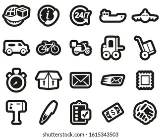 Delivery Service or Shipping Service Icons White On Black Sticker Set Big