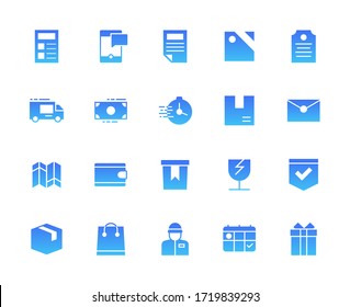 Delivery service and shopping 20 gradient icons design. Contains such as fast, money, box, e-money, gift, and more. Vector illustration Eps 10