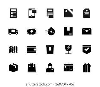 Delivery service and shopping solid icons design. Contains such as fast, money, box, e-money, gift more. Vector illustration Eps 10