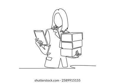 Delivery service. Single line draw design vector graphic illustration.
