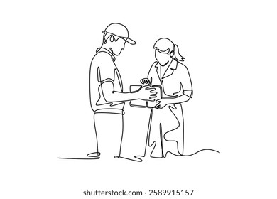 Delivery service. Single line draw design vector graphic illustration.