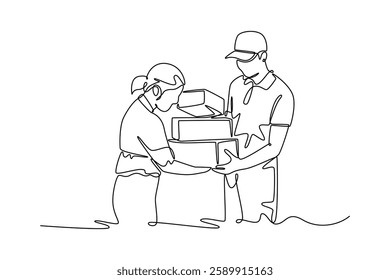 Delivery service. Single line draw design vector graphic illustration.