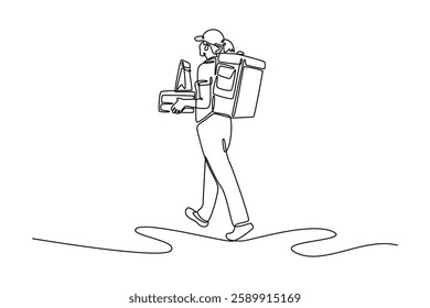 Delivery service. Single line draw design vector graphic illustration.