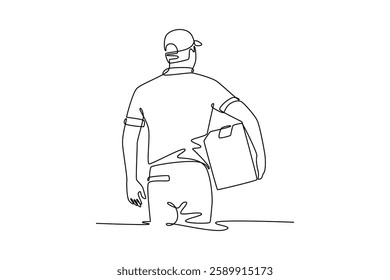 Delivery service. Single line draw design vector graphic illustration.
