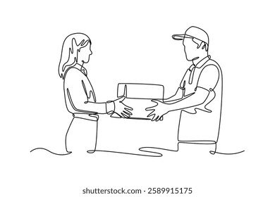 Delivery service. Single line draw design vector graphic illustration.