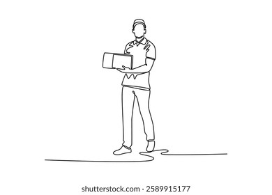 Delivery service. Single line draw design vector graphic illustration.