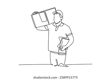 Delivery service. Single line draw design vector graphic illustration.