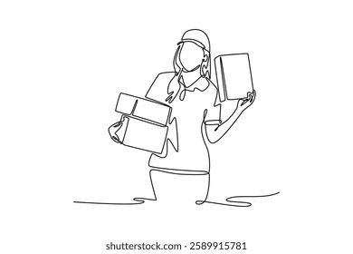 Delivery service. Single line draw design vector graphic illustration.