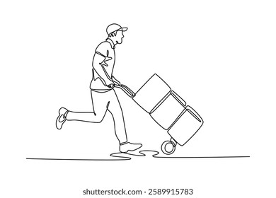 Delivery service. Single line draw design vector graphic illustration.