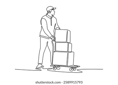 Delivery service. Single line draw design vector graphic illustration.
