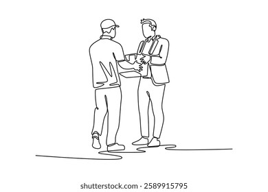 Delivery service. Single line draw design vector graphic illustration.
