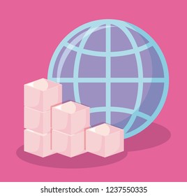 delivery service sphere planet and boxes