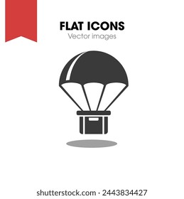 delivery service symbol. package with parachute icon vector, solid logo illustration, pictogram isolated on white
