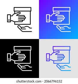 Lieferservice-Thin-Line-Symbol Kurier bringt Paket zu Kunden. Moderne Vektorgrafik 