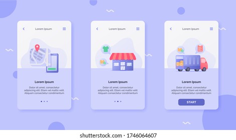 Delivery Service with tracing location store shipping truck campaign concept for mobile apps design landing template modern flat cartoon style vector illustration