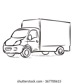 Delivery service, track. Hand drawn cartoon vectorl illustration.