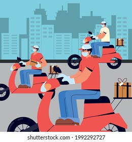 delivery service transport workers scooter