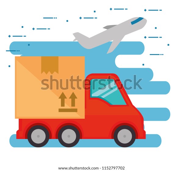 delivery service truck with\
airplane