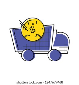 delivery service truck with coin dollar