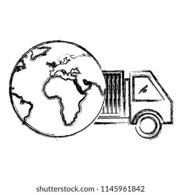 delivery service truck with earth planet