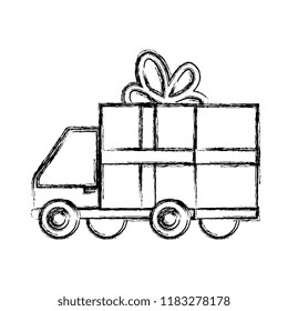 delivery service truck with gift