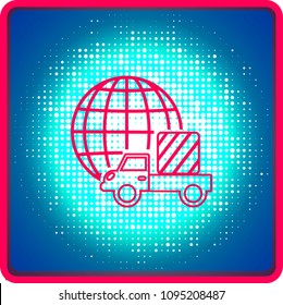 Delivery service. Truck delivery. Globe. Flat style, vector illustration.