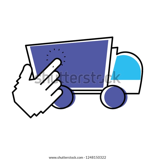 delivery service truck\
with hand touching