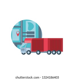 delivery service truck with map guide