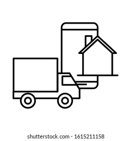 delivery service truck with smartphone vector illustration design