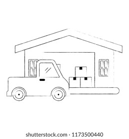 delivery service truck with warehouse