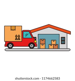 delivery service truck with warehouse