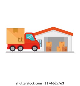 delivery service truck with warehouse