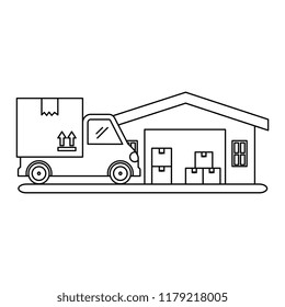 delivery service truck with warehouse