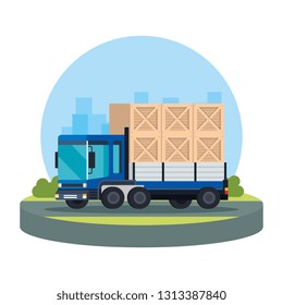 delivery service truck with wooden boxes