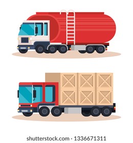 delivery service truck with wooden boxes and tank
