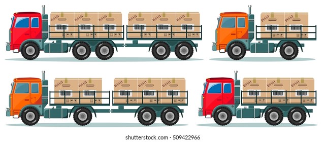 delivery service trucks with boxes. Stock vector illustration