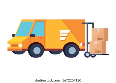 delivery service van with boxes isolated icon vector illustration design